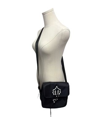 Black Crossbody Messenger Bag with White Logo Accent